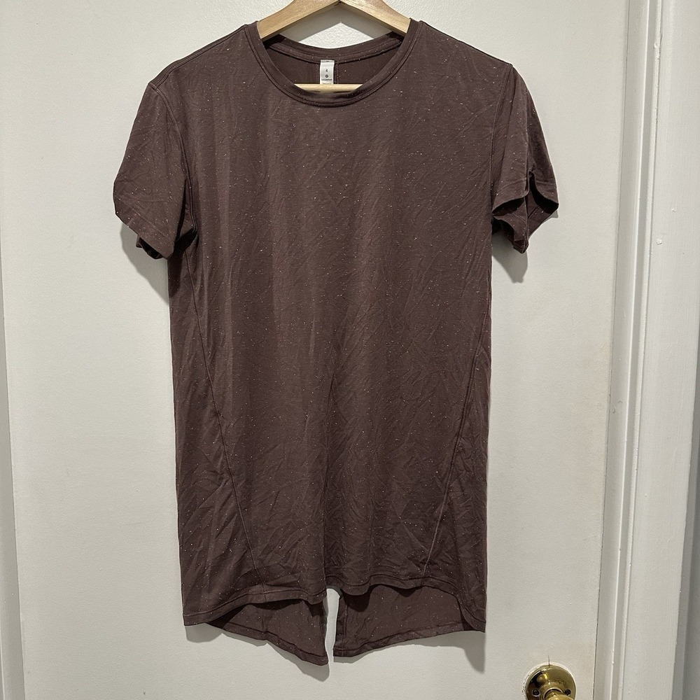 $68 LULULEMON T-Shirt Open Up Tie Back Crew yoga top Purple Moon‎ Dust Size 4